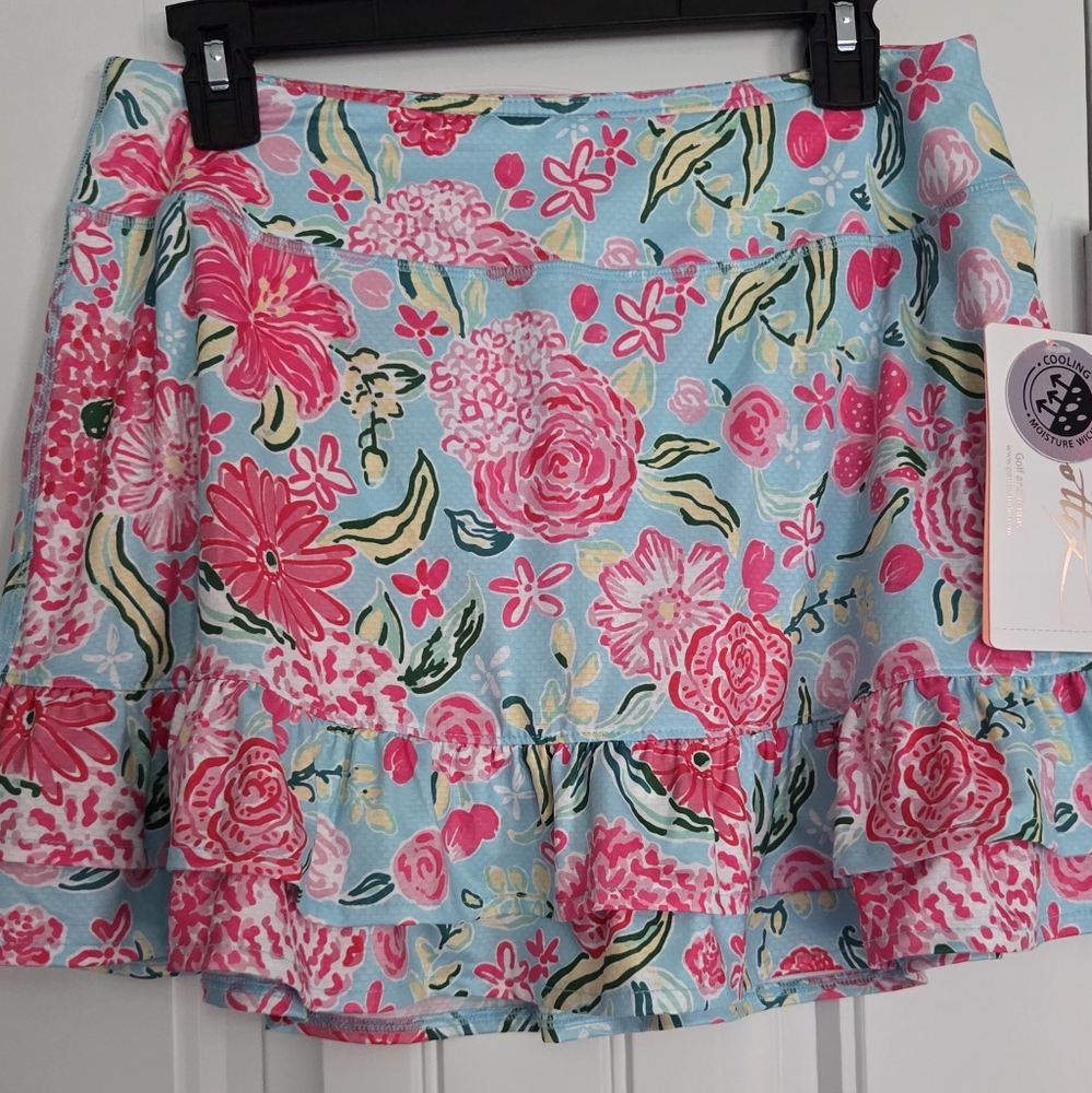Gotex Cooling Floral Ruffle Skirt in Pink and Blue